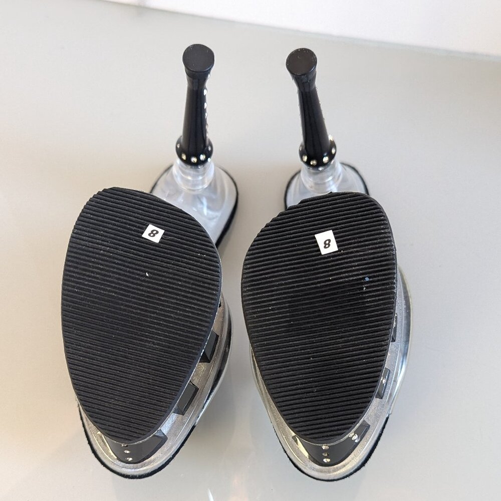 Y2K Tabu Chrome Black Shark Platform Stiletto Stripper Heels Rhinestone Studs 8 - Picture 3 of 12